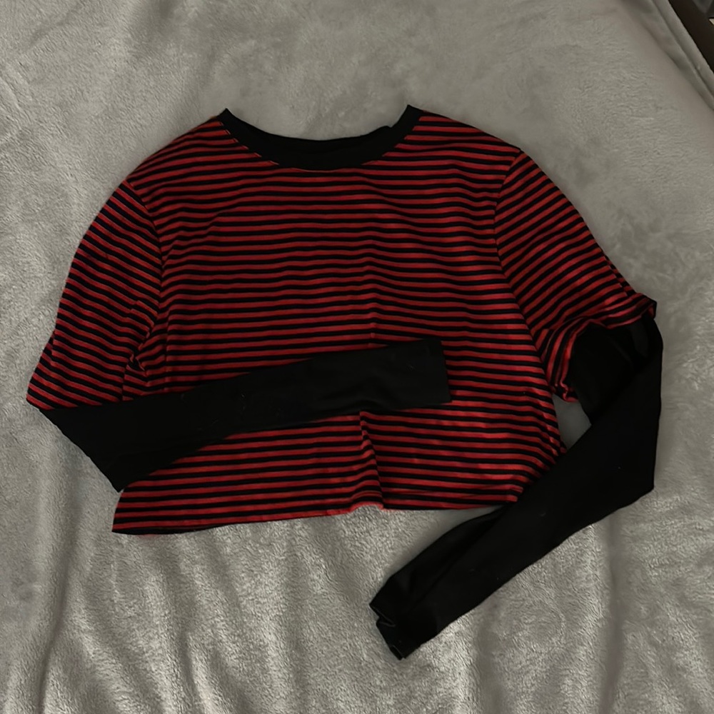 Red and black striped crop top